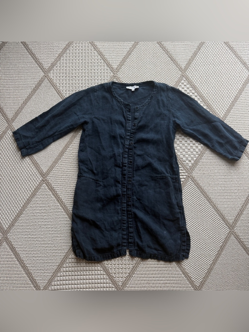 Uniqlo x Ines de la Fressange Paris navy linen shirt dress button-up front M